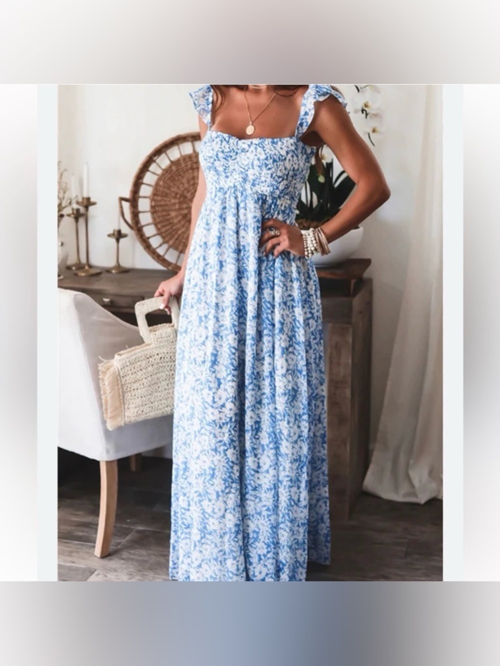 aakaa blue floral dress Light Cos Maxi Ruffle Straps Off T… casual outings Style-Color-Dim:AP1D106370_AK412_M Gold 50th Birthday Dress Color:Crystal Blue